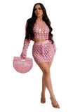 Toloer New Women's Casual Knit Hollow-Out Sequin Beach Skirt Two Sets-Outfit