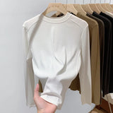 Designer Round-Necked Long-Sleeved T-Shirt Women Slim In Autumn And Winter 2023 Look Thin With A Bottomed Blouse-Outfit