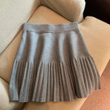 Knitted Pleated High-Waisted Mini Skirt-Outfit