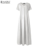 Summer Maxi Dress ZANZEA Elegant Beach Sundress Casual V Neck Vestidos Female Party Short Sleeve Robe