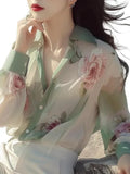 Toloer Green Floral Sunscreen Shirt Women 2025 Summer Extraordinary French Super Fairy Long-Sleeved Shirt Original Design