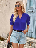 Toloer 2024 V-Neck Fashion Pure Color Fresh And Loose Short-Sleeved Top-Outfit