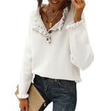 And Autumn 2025 New Women's Knitted Top Casual Long-Sleeved Button-Lace Cloth Cloth