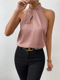 Women's Clothing 2025 Summer New Color Clove Hanging Neck Sleeveless Vest Ribbon Simulation Silk