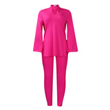 Women's 2025 Autumn And Winter Fashion Style Pure Color V-Neck Long-Sleeve Top Pants African