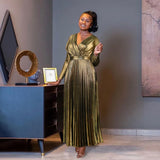 New Hot V-Neck Comfortable Dress Comfortable Light Luxury And Familiar Wind High-Rise 100-Folded Dress