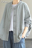 Women's Basic Solid Coat Casual Streetwear Elegant Long Sleeve Single Breasted All-match Chic Round Neck Streetwear