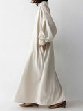 New Women's Dress Fashion Solid Color Two Wear Round Neck Loose Lantern Long Sleeve Single Breasted Women's