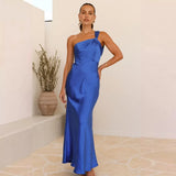 Women's New Open-Fork Fashion Sexy Bareback Solid Dress Hanging Long Dress Dress