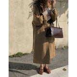 2022 Korea Autumn And Winter New Woolen Overcoat Women X-Long Loose Lacing Belt Black Gray Double Sided 100% Wool Coat