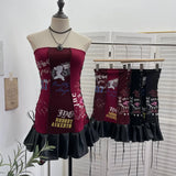 Denim Print Strap-On Corset Tsets Tsets Tsets Tsets Sleeveless Short