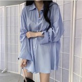 Korean Chic Sunscreen Shirt Women Solid Silk Slip Feeling Loose Long-Sleeved Shirt