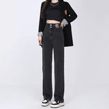Toloer Wide-Leg Jeans Female Fall Fall 2024 New High Waist Small Show Thin Straight Loose Pants-Outfit