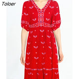 Embroidered Long Dress Boho White V-Neck High Waist Maxi Dresses Fashion Spring Autumn A-Line Loose Holiday Party