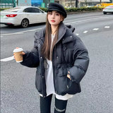 Korean Version Of The Waist Down Jacket Female Short Style 2024 Winter New Thick Hat White Duck Down Triangle Logo Warm Coat Tide-Outfit