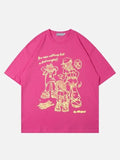 Street Hip Hop Pattern T-shirt Y2K Harajuku Hand Painted Cartoon Print Plus Loose T-shirt 2023 Men's Casual Cotton