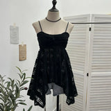 Lace Tling Folded Sling Vest Irregular Skirt Shaved Thin Holiday Wind Sleeveless Top
