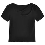 Toloer New 20 Summer 2024 Pure Desire Design Sense Hollow Slim Short Bottom Shirt Short-Sleeved T Shirt Women's