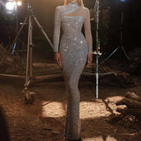 2025 New Empty Shoulder Dress Round-Neck S-Shaped Sequin
