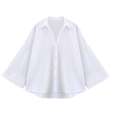 Spring And Summer New Women's Fashion Casual Collar Striped Wide-Sleeved