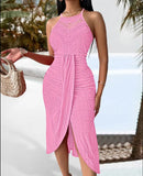 Women's New 2025 Spring And Summer Hip Hop Street Man Skirt Hanging Neck Sleeveless Irregular Dress Dress