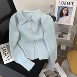 Retro Knitted Cardigan Sweater Jacket Women's 2024 Spring Lean Blouse With A High Sense Of Fitness-Outfit