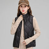 Autumn And Winter New Down Jacket Vest Female Short Stand Collar Casual Gourd Pressure Line Light Sleeveless Coat Coat-Outfit