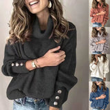 Toloer Solid Color Sweater, Loose Turtleneck Sweater, Women's