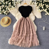 Luxury High-End Dress Women's Summer Mesh Stitching Design Feel Waist Thin Super Fairy Long