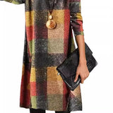 Toloer Autumn / Winter New Vintage Thickened French Cashmere Grinding Wool High Collar Long Sleeve Plaid Dress Direct