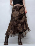 New Vintage Niche Retro Print Double-Layer Waveside Low-Rise Thin Half-Dress