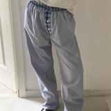 Womens Casual Cleanfit Striped Pants Elastic Low Waist Striped/Plaid Loose Aesthetic Trousers Streetwear with Pockets-Outfit