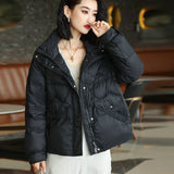 Autumn And Winter New Style Down Jacket Female Short Money Korean Version Standing Collar White With Fashion White Duck Down Small Coat Tide-Outfit
