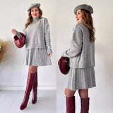 Winter New Solid Color High-Collar Lazy Knitwear Design Skirt Dress