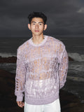 And Lonely Wind Hollow Knitted Shirt Male Sense Perspective Loose Long-Sleeved Net Eyes Twilight Twilight Tearing Up Fashion