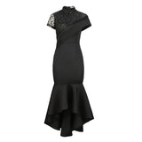 Collar Sexy Lace Short Sleeve High-Waisted Lotus Side Party Dress Party
