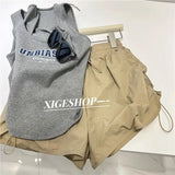 Shorts Women Summer Spicy Girl High Waist Loose A-line Versatile Wide Leg Drawstring Quick Dried Casual Short Pants-Outfit