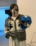 Deer Jacquard Hooded Knitting Zipper Cardigan-Outfit