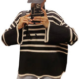 2021 Women Turtleneck Knitted Striped Sweater Autumn Winter New Clothes Ladies Korean Casual Loose Split Pullover Top
