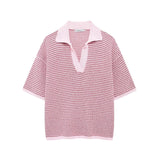 Summer New Women's Loose Knit POLO Shirt Top High Waist