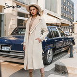 Simplee Causal light tan autumn women trench coat Split joint elegant long sleeve coat Plaid long coat with belt
