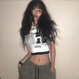 Korean Fashion Grunge Letter Printed T-shirt Harajuku Vintage Short Sleeve Tshirt Women Chic Streetwear Japanese Y2k