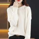 Toloer Early Autumn Hoodie Sweater Female Korean Version Loose Show Thin Knit Hoodie Lazy Retro Knit Hoodie Tide-Outfit