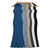 Trendy Women's Dress Is Full Of Style, Elastic, Slim, Half-High Collar, Sleeveless Vest, Long Skirt, Buttocks, Fishtail Dress-Outfit