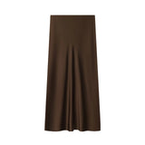 New Fashion Temperament Silk Hyssy Texture Simple Straight Fan Flute Skirt