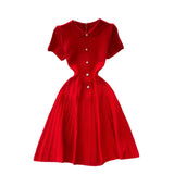 Retro Collar Short-Sleeved Dress Female Fragrant Wind To Show Thin Temperament Single Buckle Age Sweater