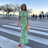 Summer New Women's Temperament Commuting Print Long Dress Loose Apparent Thin