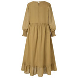 Casual Solid Puff Sleeve Ladies Kaftan Sundress ZANZEA Vintage Chiffon Dress Women 2023 Spring Ruffle Maxi Vestidos 618-0-Outfit