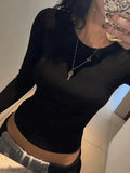 Backless Slit Black Long Sleeve Top-Outfit