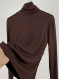 Toloer Shot Anti-Ball Cotton Pile Collar Wine Red Bottom Shirt Autumn Long-Sleeved T-Shirt Women With Slim Turtleneck